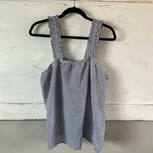 Size Large Pajama set with feminine ruffle straps and shorts. Navy and white.